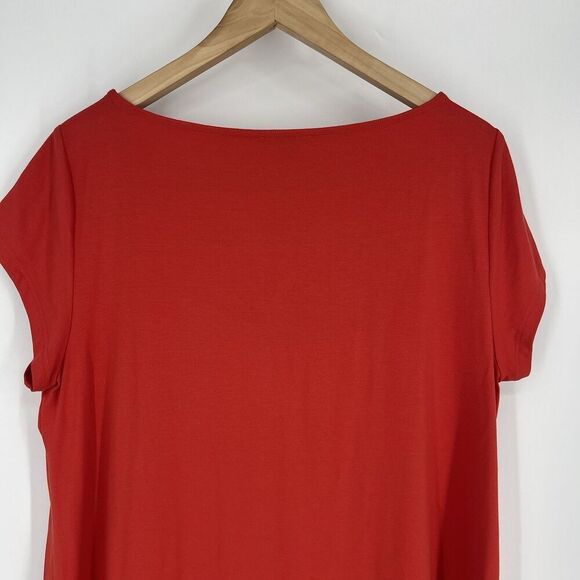 Eileen Fisher Tunic Top Size Large Red Cap Sleeve Minimalist Jersey Bateau Neck - Picture 5 of 7